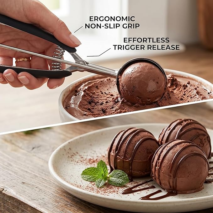 Ice Cream Scoop, 18/8 Stainless Steel Cookie Scoop for Baking, 2.6 Tbsp/42ml/1.4 oz Dough Scoop With Trigger Release - Cupcake and Ice Cream Scooper