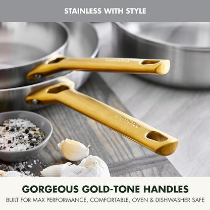 GreenPan Stainless Steel Tri-Ply Reserve 10 Piece Cookware Pots and Pans Set, Multiclad, Induction, Oven & Broiler Safe to 600°F, Heat Responsive Core, Dishwasher Safe, Glass Lids
