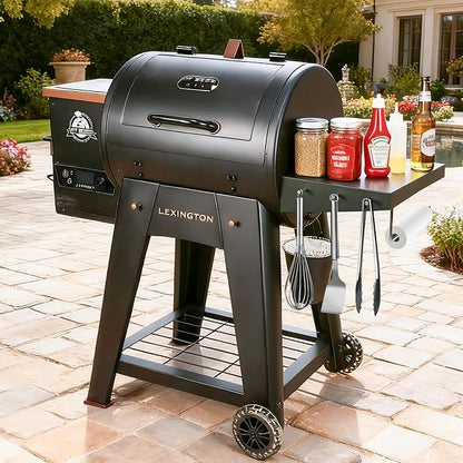 Utheer Grill Side Shelf for Pit Boss Lexington 540, Lexington 500 Onyx, PB440D2, PB440FB1 Wood Pellet Grills, Heavy Duty BBQ Prep Station with Paper Towel Holder & Tool Hooks