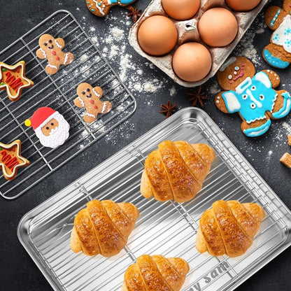 Yummy Sam Baking Sheet With Rack Set Including 3 Pans and 3 Racks Stainless Steel Cookie Sheet Baking Pans With Cooling Rack for Oven Heavy Duty Food Grade Rust Free Stainless Steel Half Sheet
