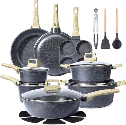 GiPP Ceramic Pots and Pans Set Non Stick - 22Pcs Nonstick Cookware Set, Non-Toxic Healthy Kitchen Cooking Set w/Frying Pans Set, Dishwasher Safe, PFAS PTFE PFOA PFOS Free, Dark Gray