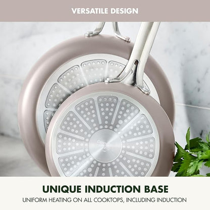 GreenPan Nova 8” & 10” 2 Piece Frying Pan Skillet Set, Oprah’s Favorite Things 2024, Induction Suitable PFAS-Free Nontoxic Ceramic Nonstick, Dishwasher & Oven Safe, Quick Even Heating, Clay