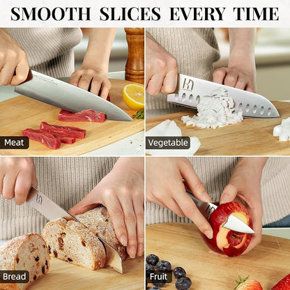 KnifeSaga Knife Set, 14 Pcs Premium Japanese High Carbon Stainless Steel Kitchen Knife Set, Razor Sharp Knife Block Set with Built-in Sharpener, Quality Acacia Wood Block Knife Sets Ergonomic Handle