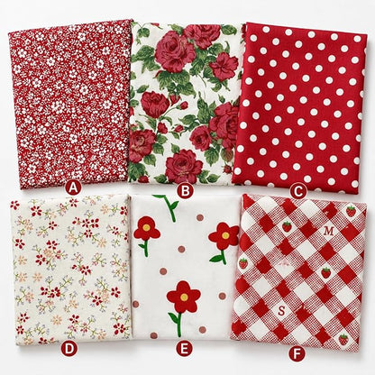 DMFR Red Floral Fabric Squares 5x5 Inch, 42 Pcs 100% Cotton Charm Packs for Quilting, Red and White Precut Quilt Squares for Patchwork, Sewing, Doll Clothes, Scrapbooking and DIY Crafts