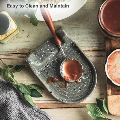 Ceramic Spoon Rest for Stove Top Heat-Resistant Spatula Holder for Kitchen Counter, Cooking Ladle Holder Utensil Rest for, Tong Grey