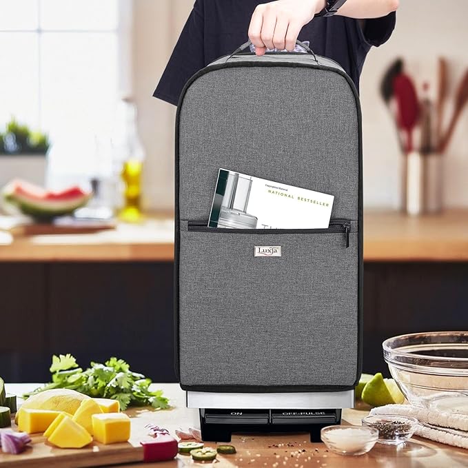 Luxja Food Processor Cover Compatible with Cuisinart and Hamilton Beach 11-14 Cup Processor, Food Processor Dust Cover with Accessories Pockets, Gray