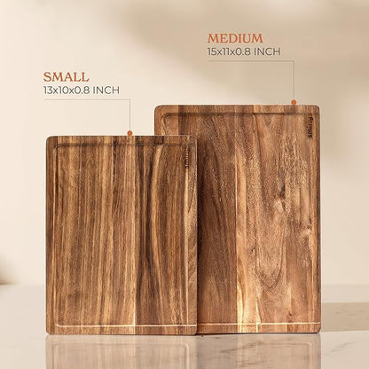 SMIRLY Acacia Wood Cutting Boards for Kitchen - Wood Cutting Board for Meal Prep, Serving, Charcuterie - Kitchen Gadgets, House Warming Gifts - Wooden Chopping Board Set of 2