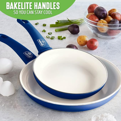 GreenLife Non Stick Fry Pan Set (7" & 10"), Non-Toxic PFAS-Free Ceramic Skillets, Dishwasher & Oven Safe, Egg Omelet Frying Pans, Stay- Cool Handles, Kitchen Home Cooking Essentials, Blue
