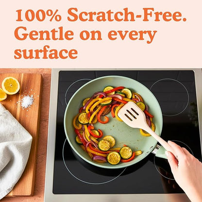 Non-Toxic Platinum Silicone Kitchen Utensil Set of 4 – Non-Scratch Cooking Spoon & Spatula, 100% Plastic Free, Stainless Steel Core, Heat Resistant 500°F, Beige
