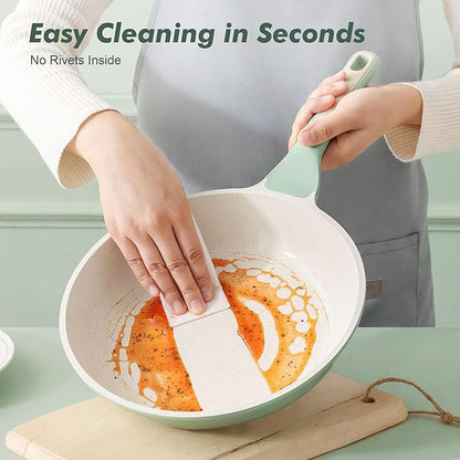 SENSARTE Nonstick Ceramic Frying Pan with Lid 12.5 Inch Cooking Pan Skillet, Free of Intentionally Added PFAS/PTFE Non-toxic Chef's Pan Induction Compatible Pan, Heat Resistant Handle, Mint Green