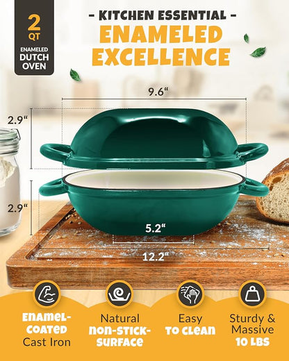 CRUSTLOVE Loaf Pan for Bread Baking - incl. Sourdough Bread-Baking Supplies like Banneton Bread-Proofing Basket - 2QT Enameled Oval Cast Iron Dutch Oven, Bread-Oven, Sour Dough Bread-Banking-Pan Tools