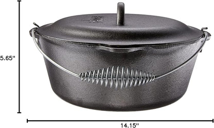 Lodge 7 Quart Pre-Seasoned Cast Iron Dutch Oven with Lid - Wire Bail Handle for Easy Transfer from Cooking Surface to Table - Use in the Oven, on the Stove, on the Grill or over the Campfire - Black