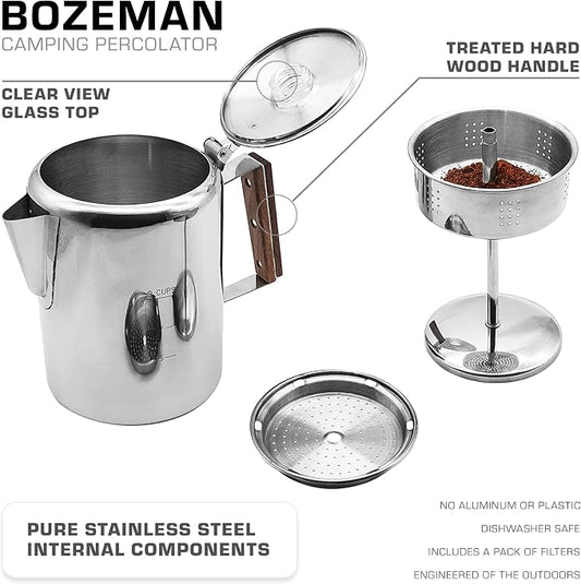 COLETTI Bozeman Percolator Coffee Pot — NO Aluminum or Plastic [9 cup]