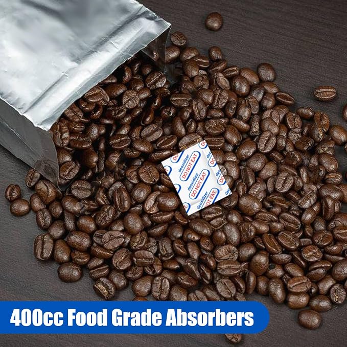 400CC Oxygen Absorbers for Long Term Food Storage, 100 Count (10 Packs of 10) - Food Grade for Mylar Bags, Airtight Containers, Freeze Dryer & Dehydrator, White