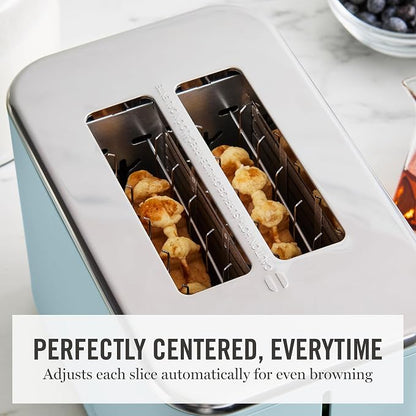 Martha Stewart 2 Slice Toaster, 10 Shade Settings with Defrost, Cancel, Bagel & Gluten-Free, Extra-Wide Self-Centering Slots for Waffles & Artisan Bread, Removable Crumb Tray, Cord Wrap, Sky Blue