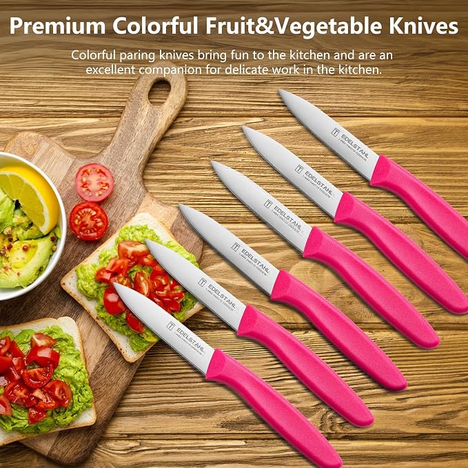 Paring Knives Set,Stainless Steel Paring Knife Set of 6,Sharp Vegetable&Fruit Knifes,Small Knife Set,Ergonomic Handle Paring Knives,Straight Edge Paring Knife Set,Pink Peeling Knife