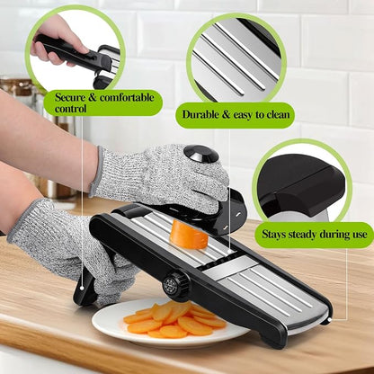MASTERTOP Mandoline Slicer, 5 in 1 Mandoline Food Slicer for Kitchen,Stainless Steel Mini Vegetable Slicer with Safety Glove & Cleaning Brush,Adjustable Vegetable Chopper for Potatoes