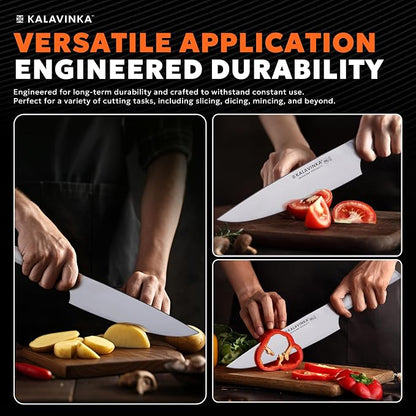 8 Inch Razor Sharp Chef Knife, High Carbon German Steel Blade with Comfortable Grip, Ideal for Meal Prep with Gift Box and 3.5 Inch Paring Knife, BBQ Knife (RUPA)