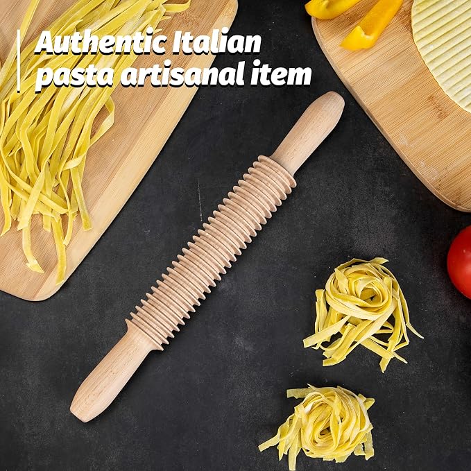 Beech Wood 5mm Tagliatelle Pasta Cutter Noodle Lattice Roller Docker Dough Cutter Wooden Rolling Pin Spaghetti Pasta Maker Beechwood Noodle Cutter Rolling Pin Kitchen Cooking Tools