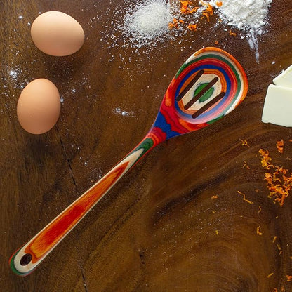 Baltique Marrakesh Collection 12-1/2" Wooden Slotted Cooking Spoon, Safe for Nonstick