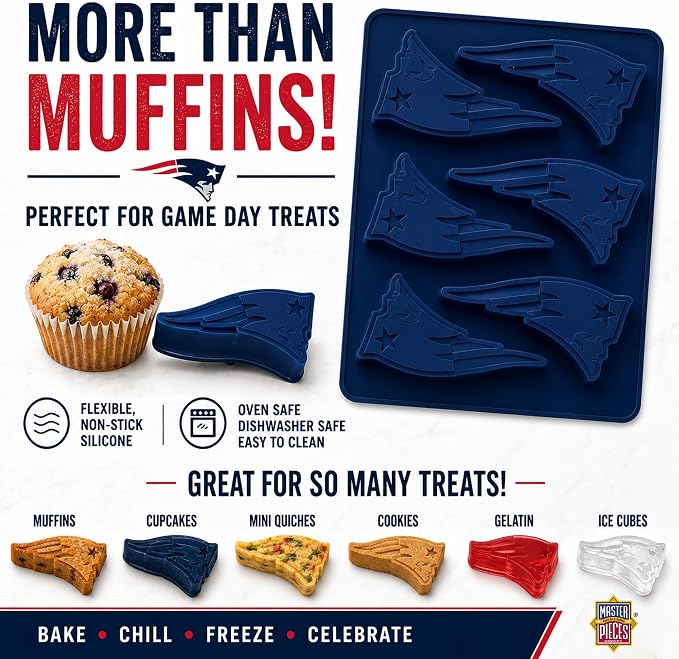 MasterPieces Game Day - FanPans NFL New England Patriots Silicone Muffin Pan - Dishwasher Safe
