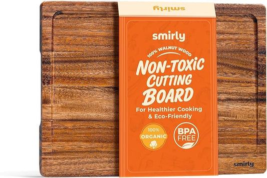 SMIRLY Walnut Wood Cutting Board for Kitchen - Wood Cutting Board for Meal Prep, Serving, Charcuterie - Kitchen Gadgets, House Warming Gift - Small Wooden Chopping Board Non Toxic - 1 Pack