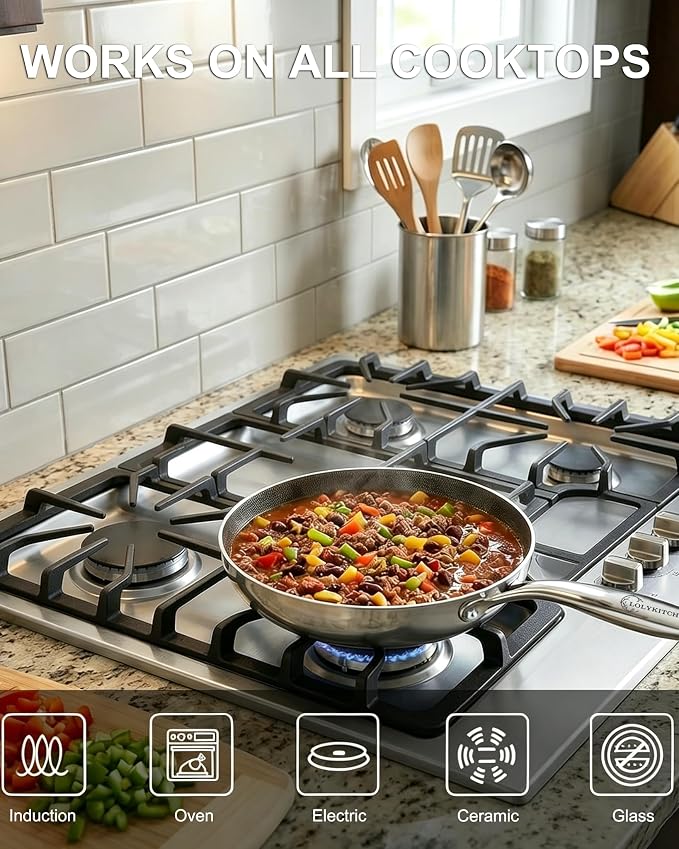 LOLYKITCH 6QT Tri-Ply Stainless Steel Sauté Pan with Lid + 8" Nonstick Fry Pan Set, Detachable Handle, Induction Compatible, Oven-Safe, PFOA-Free Cookware for Searing, Frying & Everyday Cooking