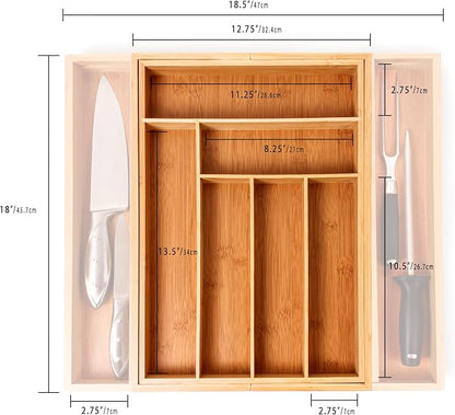BergHOFF Bamboo 8-Slot Expandable Flatware Organizer, Expand between 12.75" to 18.5
