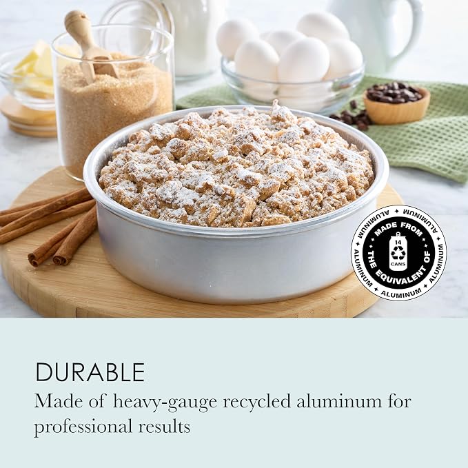 Chicago Metallic 8 Inch Round Cake Pan, Heavy-Gauge Recycled Aluminum Baking Pan with Wire-Reinforced Rim for Even Baking, Layer Cakes, Cheesecakes, Casseroles and Quiches