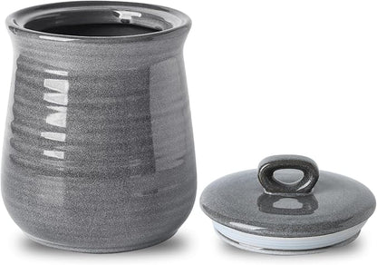 HASENSE Large Ceramic Coffee Canister with Airtight Lid, 80 FL OZ Grey Porcelain Food Storage Container, Farmhouse Kitchen Countertop Jar for Coffee Beans, Flour, Sugar, Cereal & Cookies