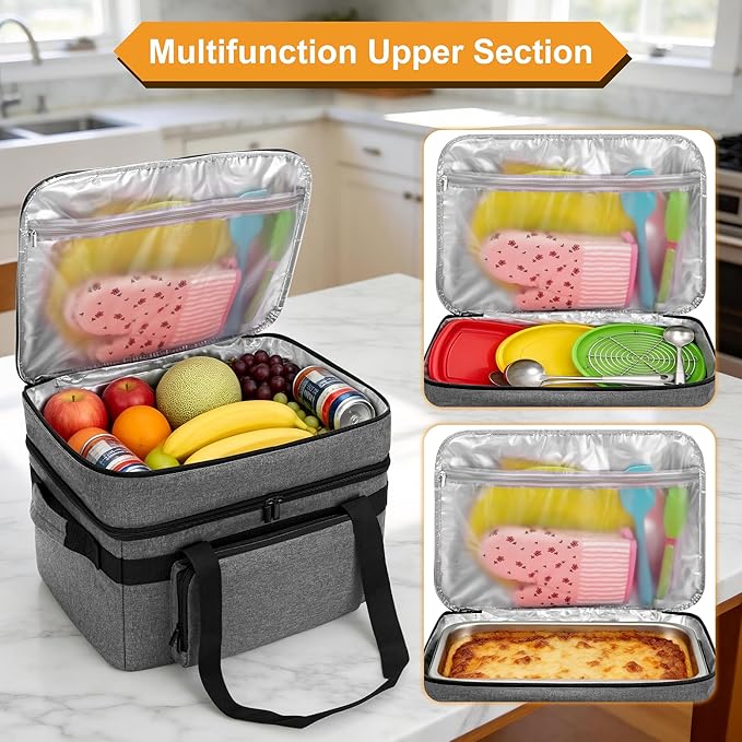 LUXJA Programmable Slow Cooker Carrying Bag Compatible with Hamilton Beach Crock Pot, 6-8 Quart Oval Slow Cooker Carrier for Crockpot with Casserole Dish Section, Gray