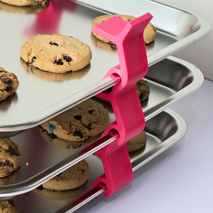 16pcs Baking Sheet Stackers - Saving Harvest Tray Stackers Accessories, Baking Sheet Stacking Clips, Cookie Tray Stacker Clips for Freeze Dryer Trays Kitchen Picnic BBQ (Rose Red)