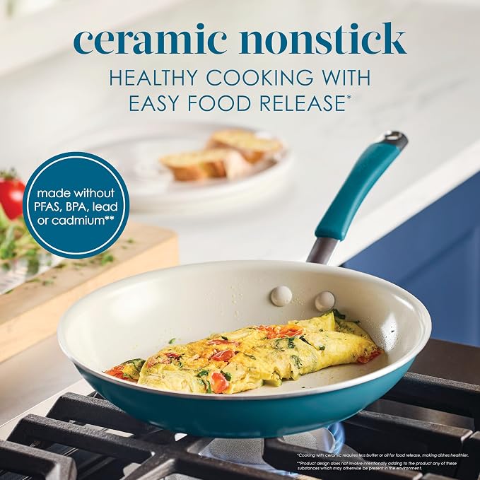 Rachael Ray Cucina Ceramic Nonstick Cookware Pots and Pans Set, 13-Piece, Marine Blue