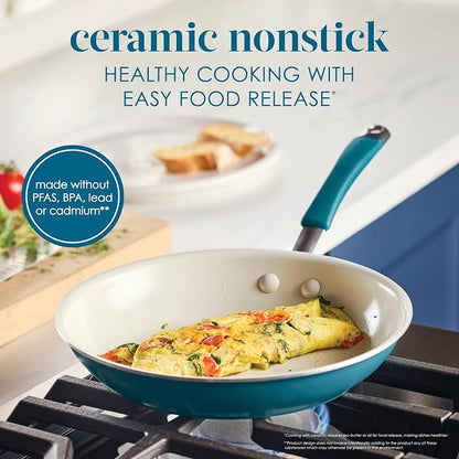 Rachael Ray Cucina Ceramic Nonstick Cookware Pots and Pans Set, 13-Piece, Marine Blue