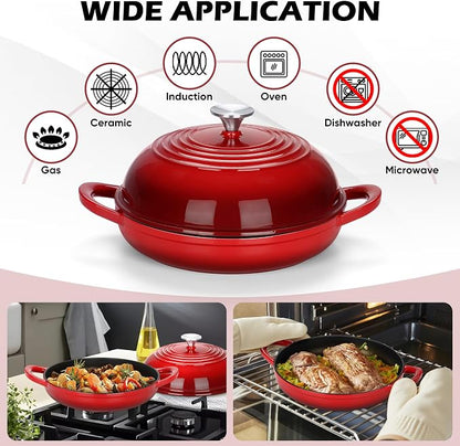 Bread Dutch Oven for Sourdough Baking (5.5 QT), Joyfair Enameled Cast Iron Dutch Oven Pot with Lid, Sourdough Bread Pan with Heavy Duty Dual Handles, Non-Stick & Even Heat, Oven-safe up to 500°F, Red