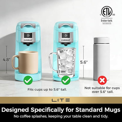 CHULUX Lite Single Serve Coffee Maker for K Cup Capsules, Single Cup Reservoir Coffee Maker with One Touch Brewing, 5 to 12 Oz Brew Sizes, Designed Specifically for Standard Mugs, Cyan
