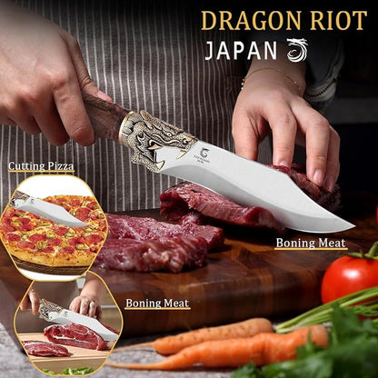 DRAGON RIOT Razor Sharp Chef Knife for Cooking, Hand Forged Meat Cutting Kitchen Knife with Sheath & Ergonomic Handle, Cooking Knife for Kitchen Home Gift Box