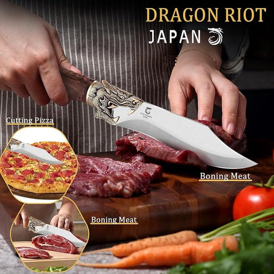 DRAGON RIOT Razor Sharp Chef Knife for Cooking, Hand Forged Meat Cutting Kitchen Knife with Sheath & Ergonomic Handle, Cooking Knife for Kitchen Home Gift Box