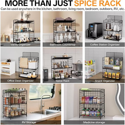 DTUQYX Bathroom Counter Storage Organizer, 3 tier Flodable Perfume Make up Organizers for Vanity, Installation-free Metal Seasoning Shelf Spice Rack for Countertop, Kitchen, Cabinet, Bedroom, RVs