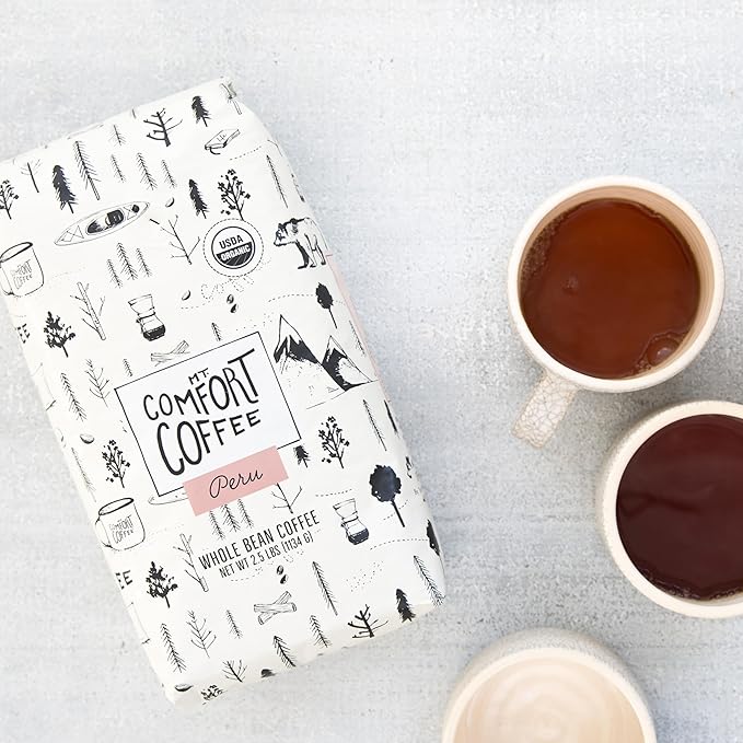 Mt. Comfort Coffee Organic Peru Medium Roast, 2.5 Pounds - Flavor Notes of Nutty, Chocolate, & Citrus - Sourced From Small, Peruvian Coffee Farms - Roasted Whole Beans