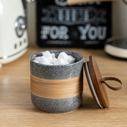Miamolo Small Ceramic Jar with Lid, Coffee Container, Coffee Canisters with Airtight Lids Kitchen Food Storage Jars for Spice Sugar Tea Bag, Mini Decorative Jars for Countertop, Grey & 5 fl.oz