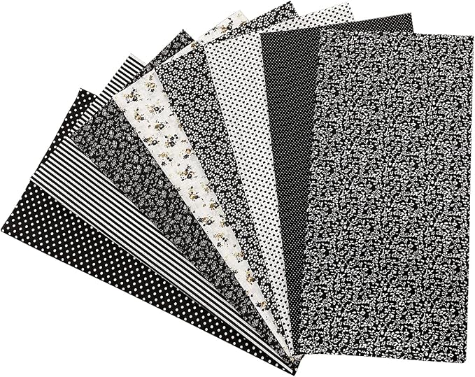 8Pcs 20 x 20 Inch Sewing Fabric Squares, Patterned Cotton Crafts Fabric Bundles Floral Patterns Printed Tissue Patchwork Fabrics Square for Quilting, Home Décor, Scrapbooking, Handwork (Black)