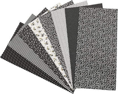 8Pcs 20 x 20 Inch Sewing Fabric Squares, Patterned Cotton Crafts Fabric Bundles Floral Patterns Printed Tissue Patchwork Fabrics Square for Quilting, Home Décor, Scrapbooking, Handwork (Black)