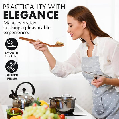 Zulay Kitchen Extra-Large 6-Piece Wooden Spoon Set - Smooth Teak Cooking Utensils - Comfort-Grip Non-Stick Turner, Spatula, Skimmer, Fork, Serving Spoon