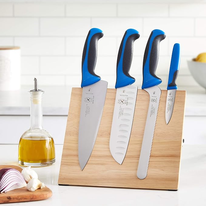 Mercer Culinary Millennia Colors 5-Piece Magnetic Board Set with Blue Handles, Rubberwood