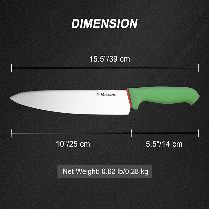 Chef Knife 10 Inch,High Carbon Stainless Sharp Blade with Non-Slip Softgrip, Multi-Purpose Kitchen Knife for Meat, Fruit & Vegetables Cutting (Green)