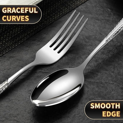 Lemeya Hammered 30 Pieces Set Silverware Set for 6 with Serrated Forging Knives,18/10 Stainless Steel Modern Flatware Set,Unique Cutlery Set,Mirror Polished,Dishwasher Safe