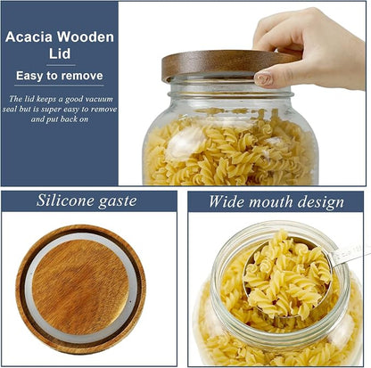 2 Pack Glass Flour Sugar Storage Containers with Handle, 1 Gallon Glass Jars with Airtight Lid, Wide Mouth Large Mason Jars 128oz for Rice, Pasta, Oats, Coffee Storage