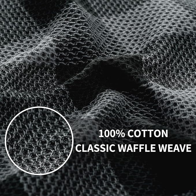 Homaxy Kitchen Towels and Dishcloths Set, 12 x 12 and 13 x 28 Inches, Set of 12 100% Cotton Waffle Weave Check Plaid Kitchen Dish Towels, Super Soft and Absorbent Dish Cloths, Black & Grey
