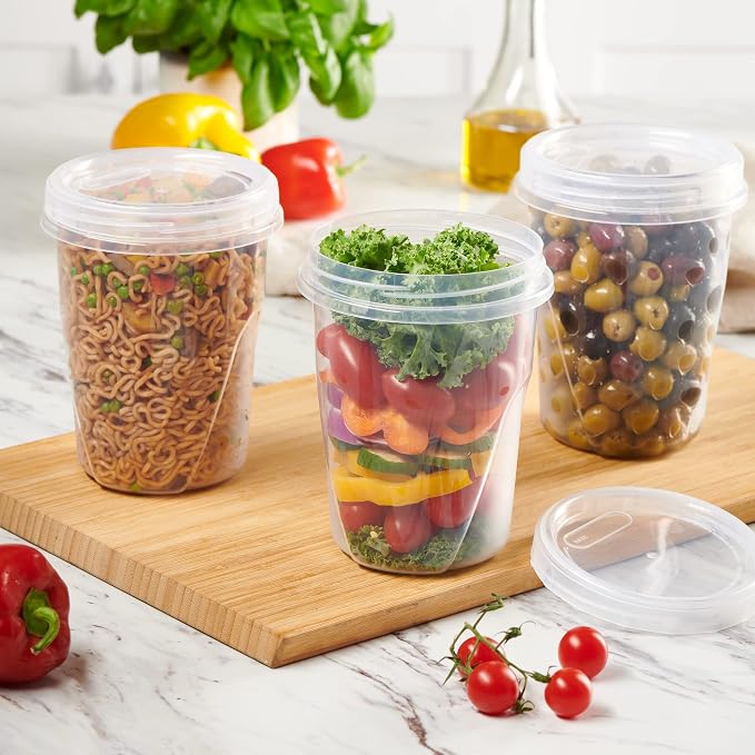 PLASTICPRO 6 Pack Twist Cap Food Storage Containers with Clear Screw on Lid- 32 oz Reusable Meal Prep Containers - Freezer and Microwave Safe Clear Plastic Food Storage